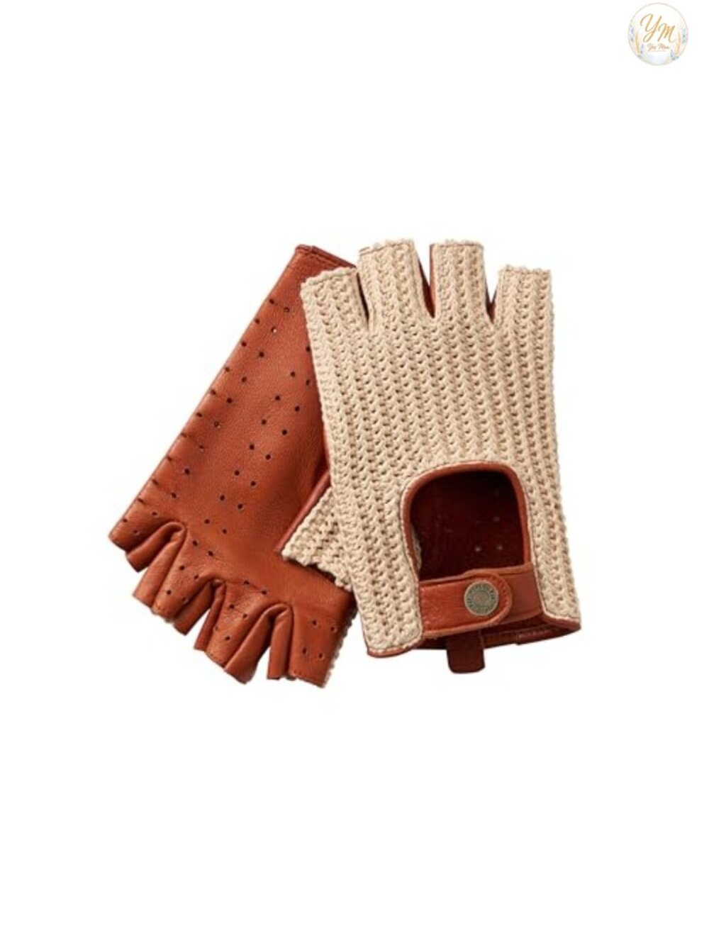 Men's Fingerless Driving Gloves Soft Lambskin Leather Crochet Back